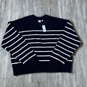 Gap Women's Relaxed Stripe Cropped Sweater Soft Knit Dropped Shoulder100% Cotton